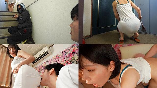 無防備な透けパンの人妻が住人たちに視姦される危険を警告するため即ハメ！敏感に潮を吹きヨダレを垂らして絶頂し理解していく！